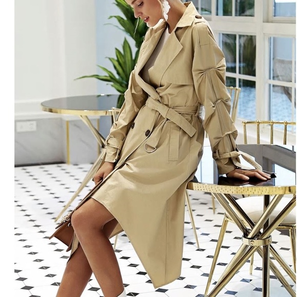 Women Light long coat Double breasted khaki - Picture 3 of 8
